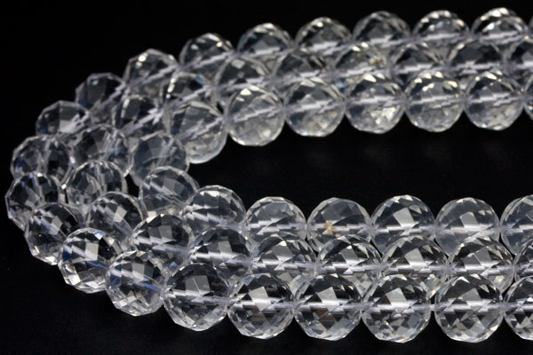 【カットビーズ】天然水晶ラウンドウェーブカット 12mm 【パワーストーン 天然石 アクセサリー 1連売り】