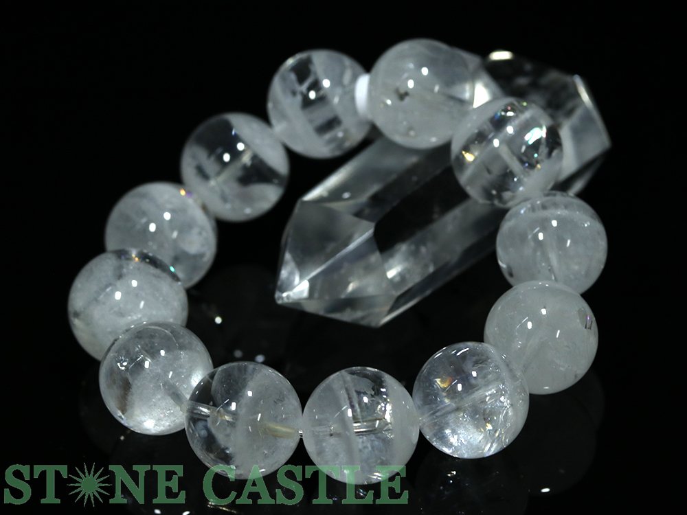 ☆一点物☆【ブレスレット】ロシア産レムリアン水晶 (レインボー付) (約19mm) No.52 (ケース付)【パワーストーン 天然石 アクセサリー レディース メンズ】｜パワーストーン 石流通センター
