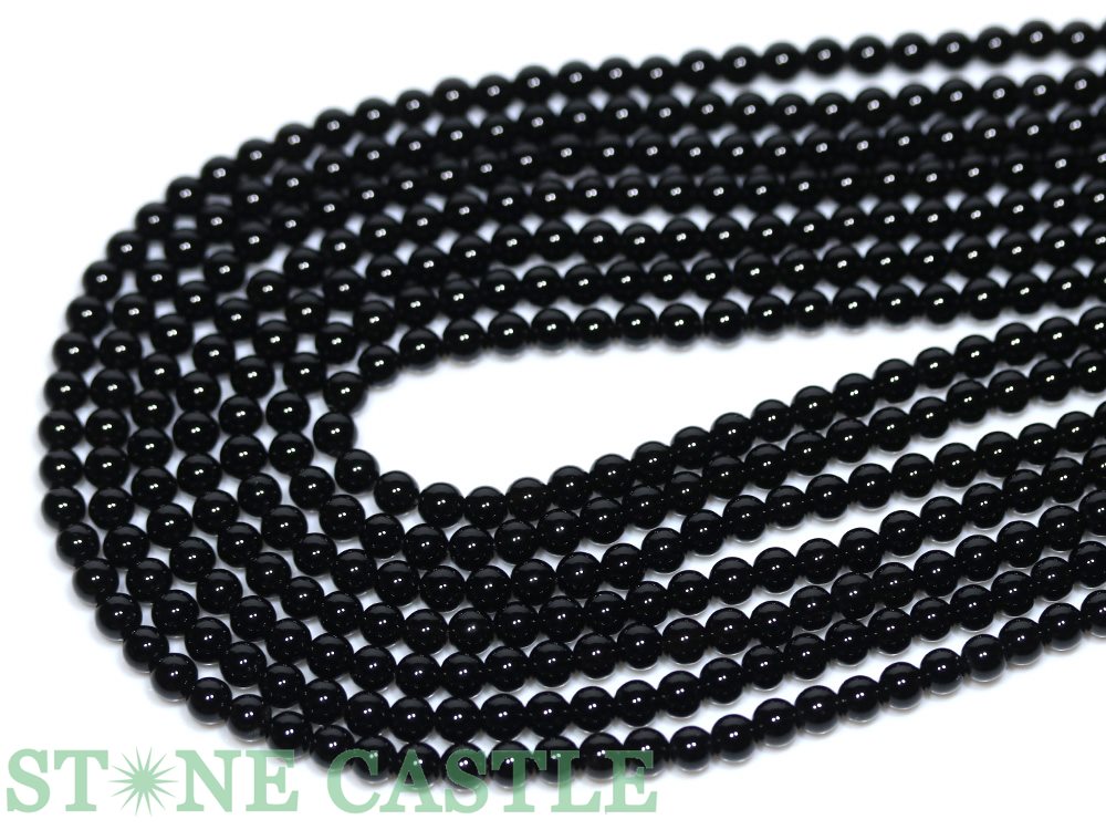 【丸ビーズ】天然チベット産黒水晶(モリオン) (3A) 4mm【パワーストーン 天然石 アクセサリー 1連売り】