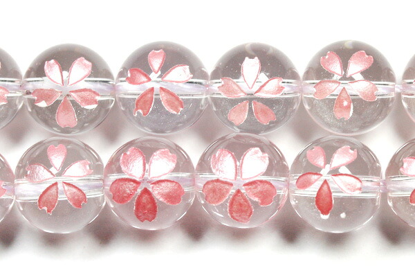 【彫刻ビーズ】水晶 10mm (ピンク彫り) 桜 (一連売り) 【パワーストーン 天然石 アクセサリー】