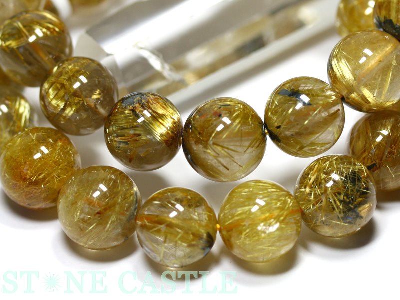 ★百貨店大売り出し★☆高品質☆【腕輪】お日さまタイチンルチルクォーツ (5A) (約12～12.5粍) (容れもの付) 【力強さ石ころ 天然石 添え物 レディース メンズ】