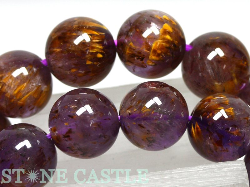 ☆高品質☆【ブレスレット】アンソフィライトインアメジスト (カコクセナイト) (3A) (約10～10.5mm) 【パワーストーン 天然石 アクセサリー レディース メンズ】