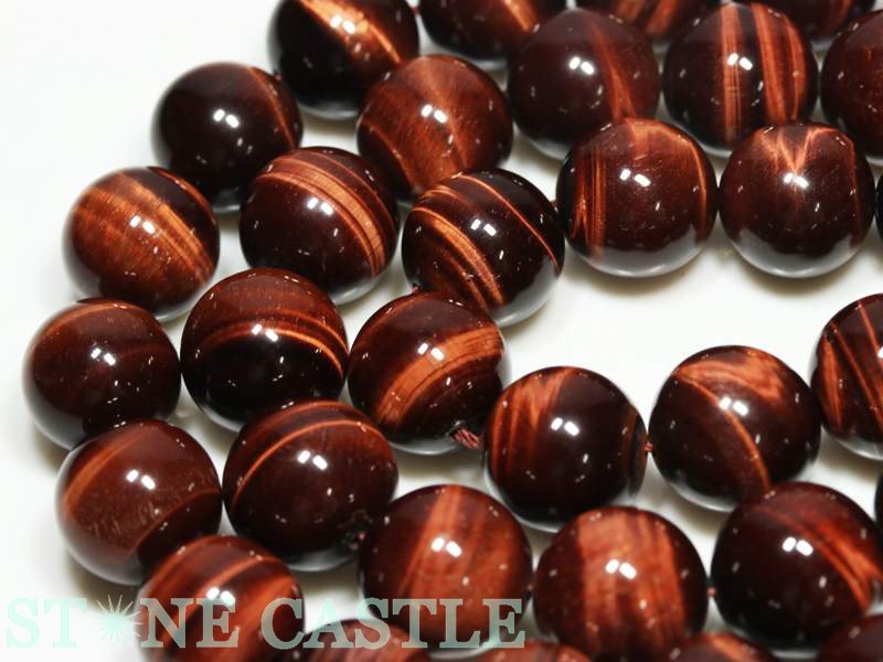 【丸ビーズ】タイガーアイ (レッドタイガーアイ) (3A) 16mm (ブレスレット約1本分) 【パワーストーン 天然石 アクセサリー 半連売り】
