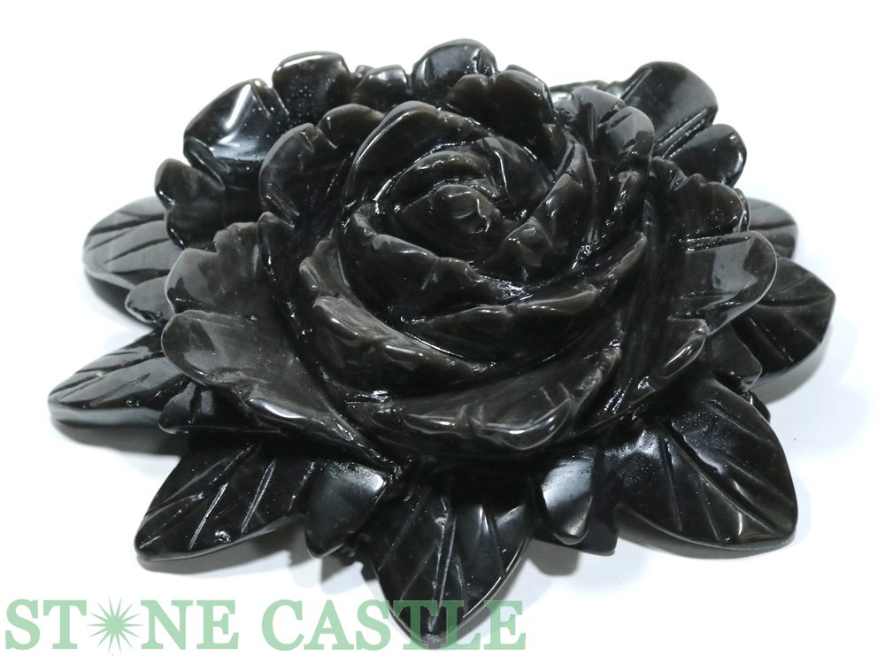 ☆一点物☆【彫刻置物】薔薇 シルバーオブシディアン No.05【パワーストーン 天然石 アクセサリー レディース メンズ】