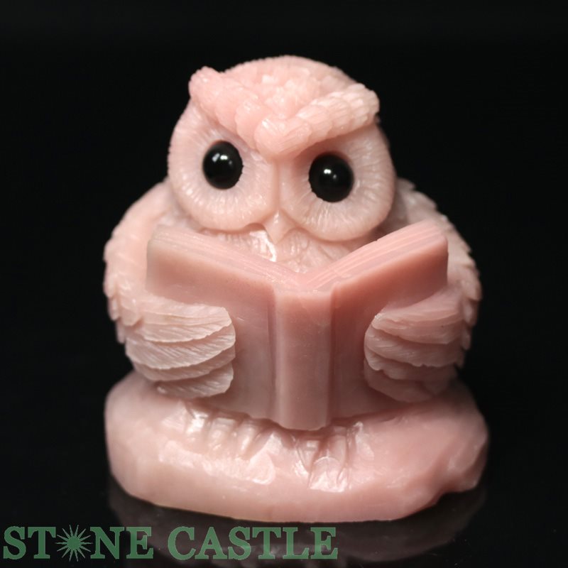 ☆置物一点物☆【彫刻置物】ふくろう ピンクタルク No.16 【パワーストーン 天然石 アクセサリー】|パワーストーン 石流通センター