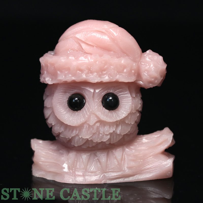 ☆置物一点物☆【彫刻置物】ふくろう ピンクタルク No.31 【パワーストーン 天然石 アクセサリー】