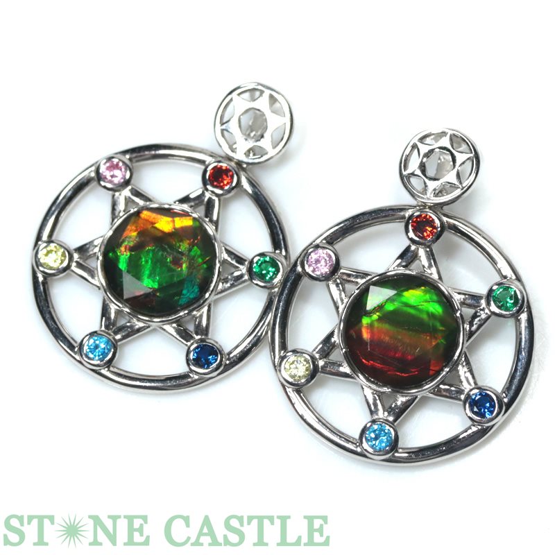 ☆高品質☆【ペンダント】アンモライト(コーライト)六芒星チャクラタイプ約24mm【パワーストーン天然石アクセサリーレディースメンズ】