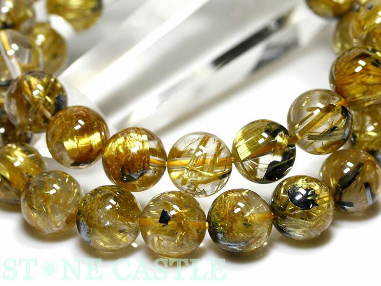 ☆高品質☆【ブレスレット】太陽タイチンルチルクォーツ (最高級) (約10.5～11mm) (ケース付) 【パワーストーン 天然石 アクセサリー レディース メンズ】