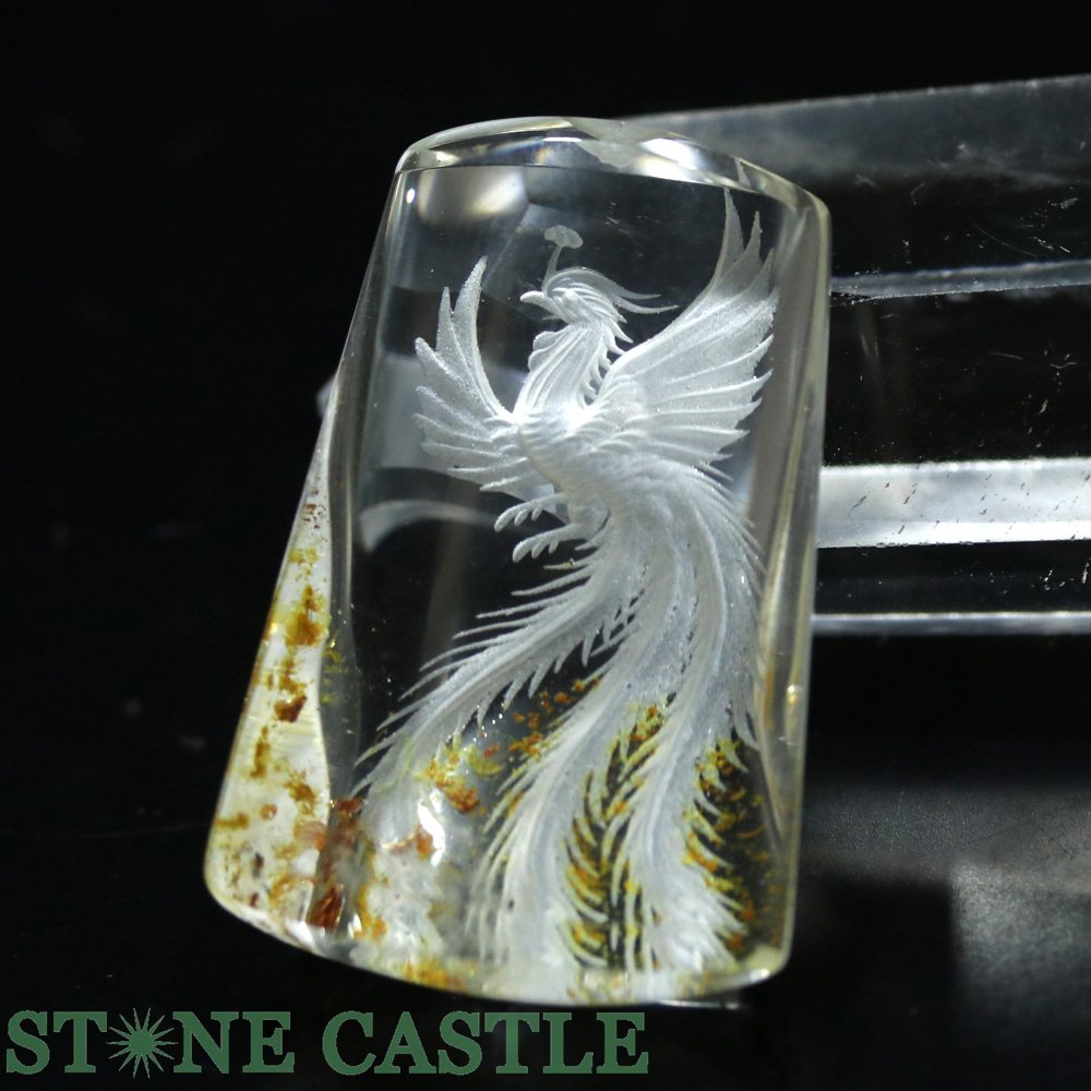 ☆一点物☆【ペンダント】オーラクォーツ 裏彫り彫刻 鳳凰 No.56【パワーストーン 天然石 アクセサリー レディース メンズ】
