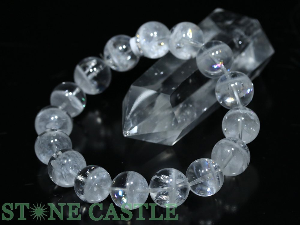 ☆一点物☆【ブレスレット】ロシア産レムリアン水晶 (最高級) (レインボー付) (約13～13.5mm) No.42 (ケース付)【パワーストーン 天然石 アクセサリー レディース メンズ】