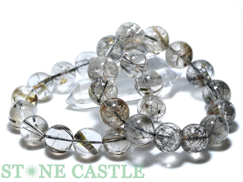 ☆高品質☆【ブレスレット】ブラックルチルクォーツ (ガーデン入り) (約17～17.5mm) (ケース付) 【パワーストーン 天然石 アクセサリー レディース メンズ】