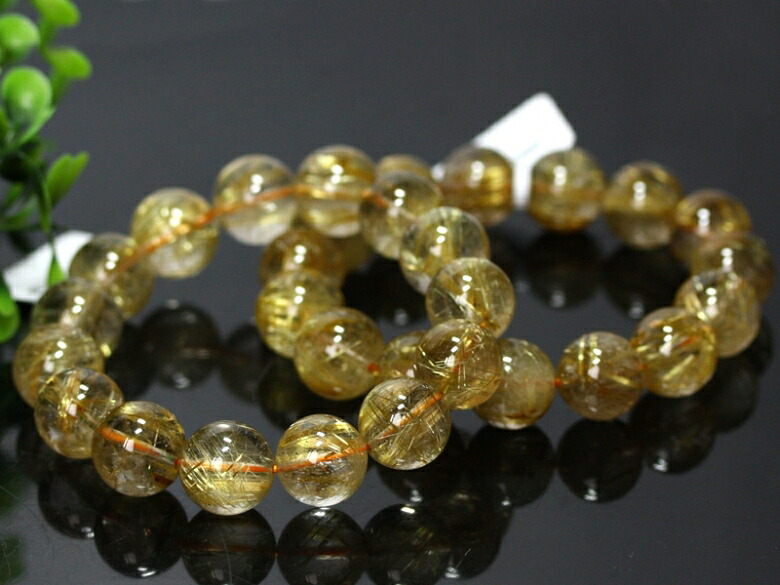 ☆高品質☆【ブレスレット】極太タイチンルチルクォーツ (6A) (約13.5～14mm) (ケース付)【パワーストーン 天然石 アクセサリー レディース メンズ】