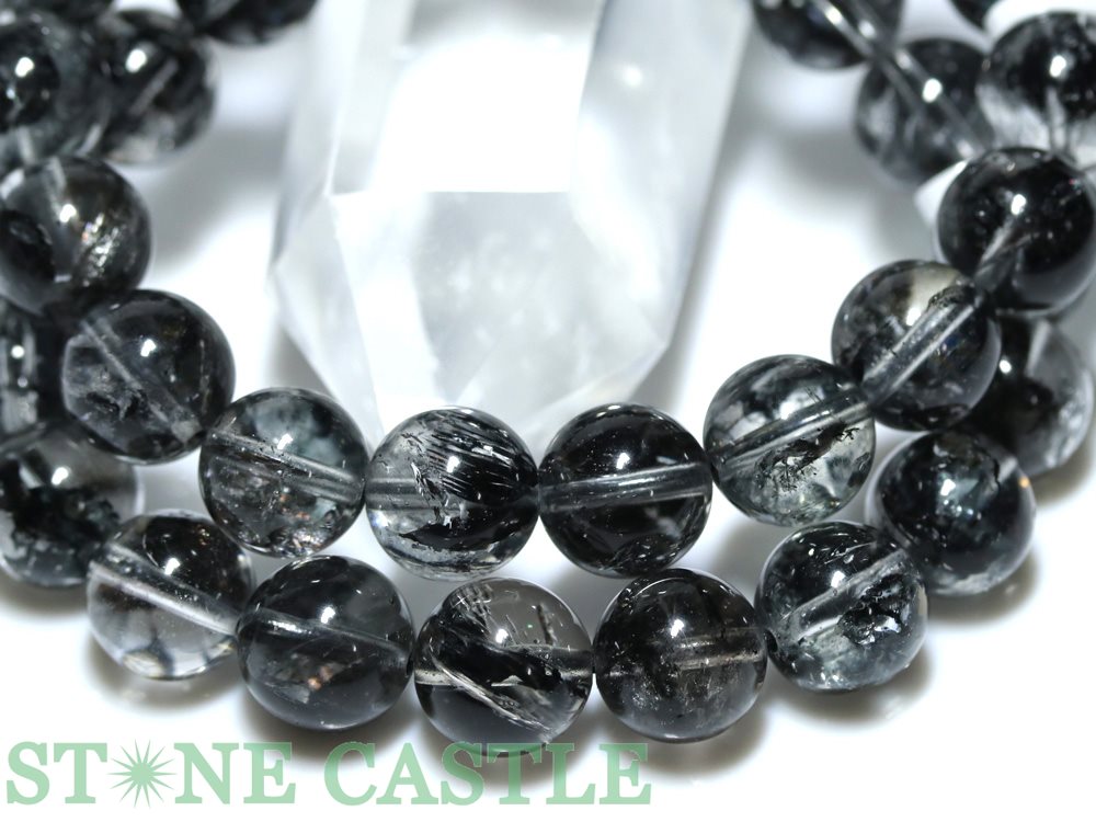 ☆高品質☆【ブレスレット】ブラックレピドライトインクォーツ(5A)(約11.5〜12mm)(ケース付)【パワーストーン天然石アクセサリーレディースメンズ】