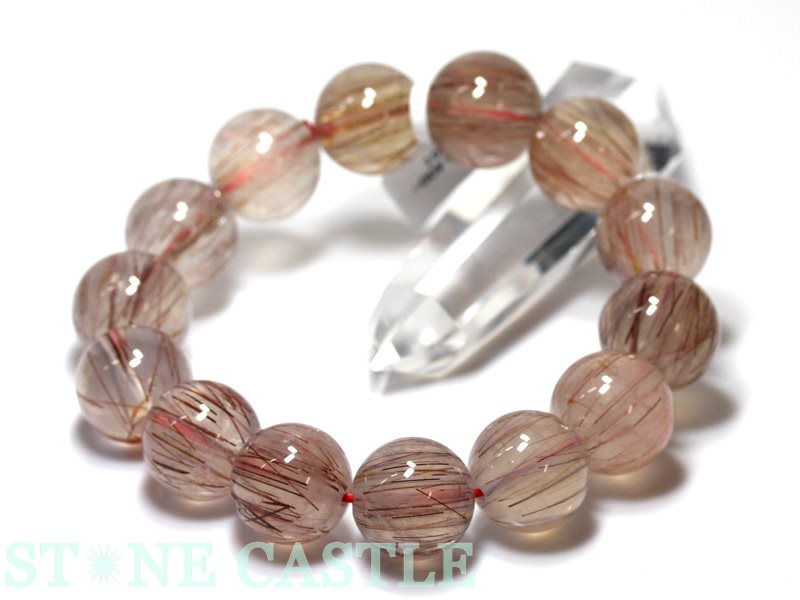 ★百貨店大売り出し★☆高品質☆【腕輪】レッドルチルインムーンクォーツ (3A) (約16～16.5粍)【力強さ石ころ 天然石 添え物 レディース メンズ】