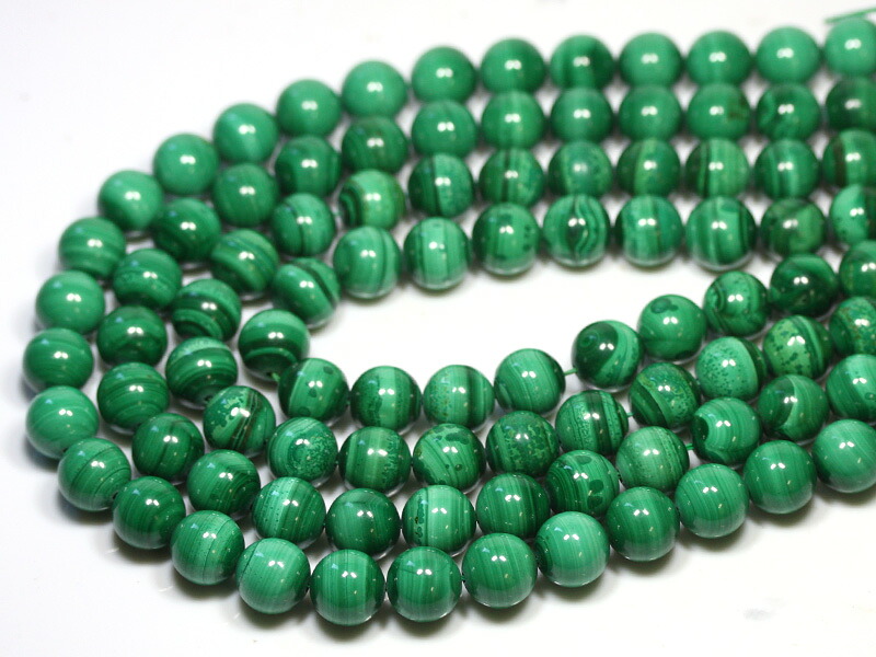 【丸ビーズ】マラカイト (3A) 12mm (半連 ブレスレット約1本分) 【パワーストーン 天然石 アクセサリー 半連売り】