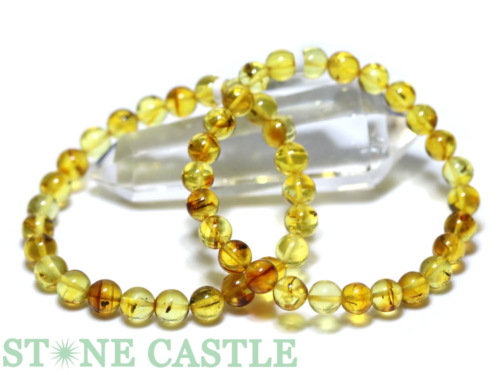 ☆高品質☆【ブレスレット】虫入り琥珀 (アンバー) (約7～7.5mm) 【パワーストーン 天然石 アクセサリー レディース メンズ】