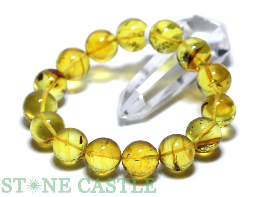 ☆一点物☆【ブレスレット】虫入り琥珀 (アンバー) No.03 (約14～14.5mm) (ケース付) 【パワーストーン 天然石 アクセサリー レディース メンズ】