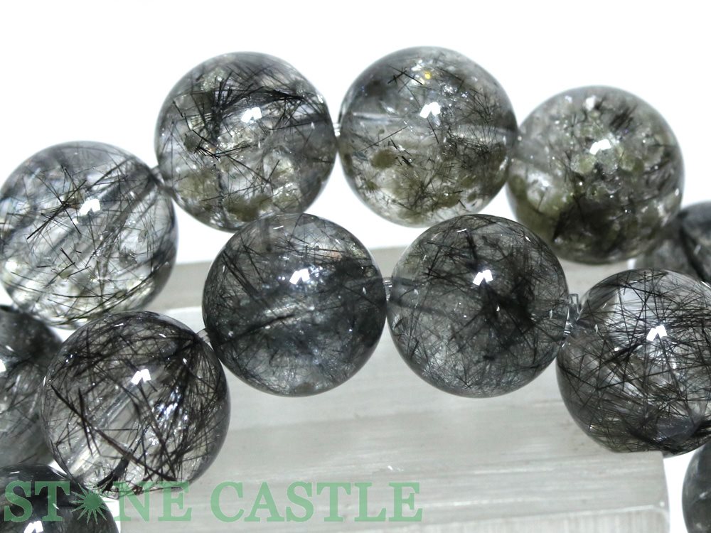☆高品質☆【ブレスレット】マイカ(雲母)入りブラックルチルクォーツ (5A) (約10.5~11mm) (ケース付) 【パワーストーン 天然石 アクセサリー レディース メンズ】|パワーストーン 石流通センター