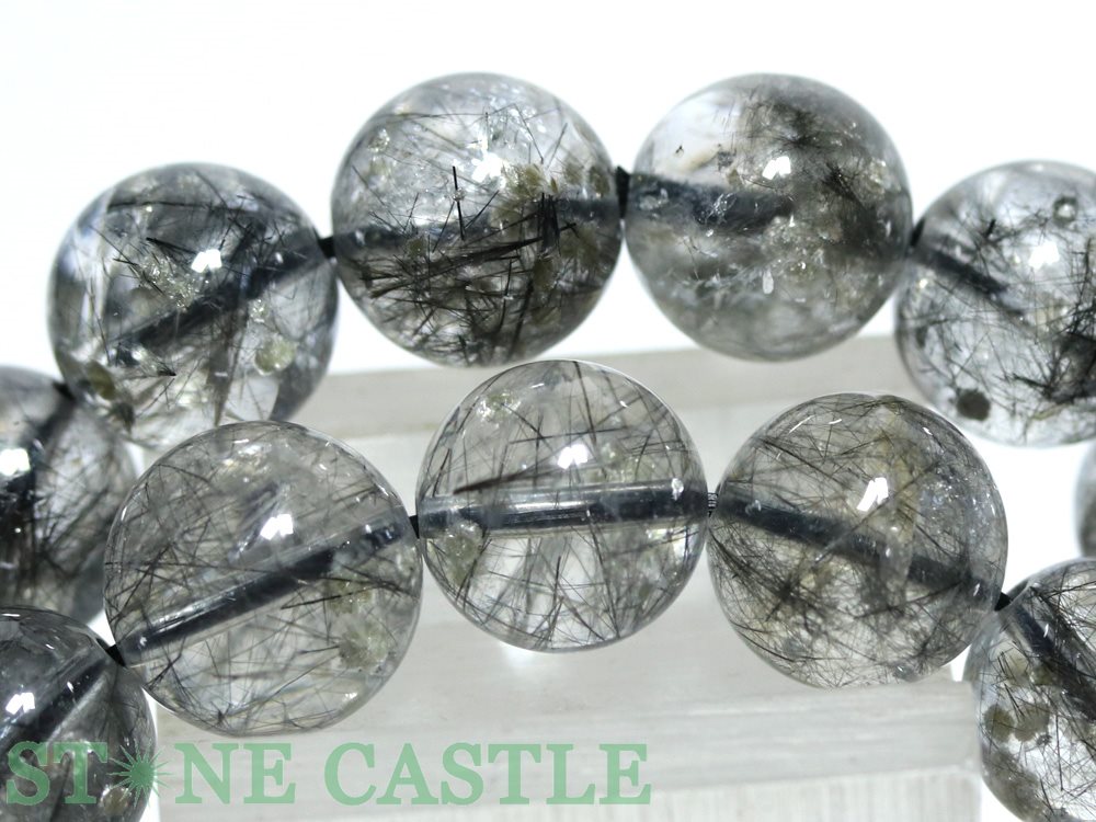 ☆高品質☆【ブレスレット】マイカ(雲母)入りブラックルチルクォーツ (5A) (約11.5～12mm) (ケース付) 【パワーストーン 天然石 アクセサリー レディース メンズ】