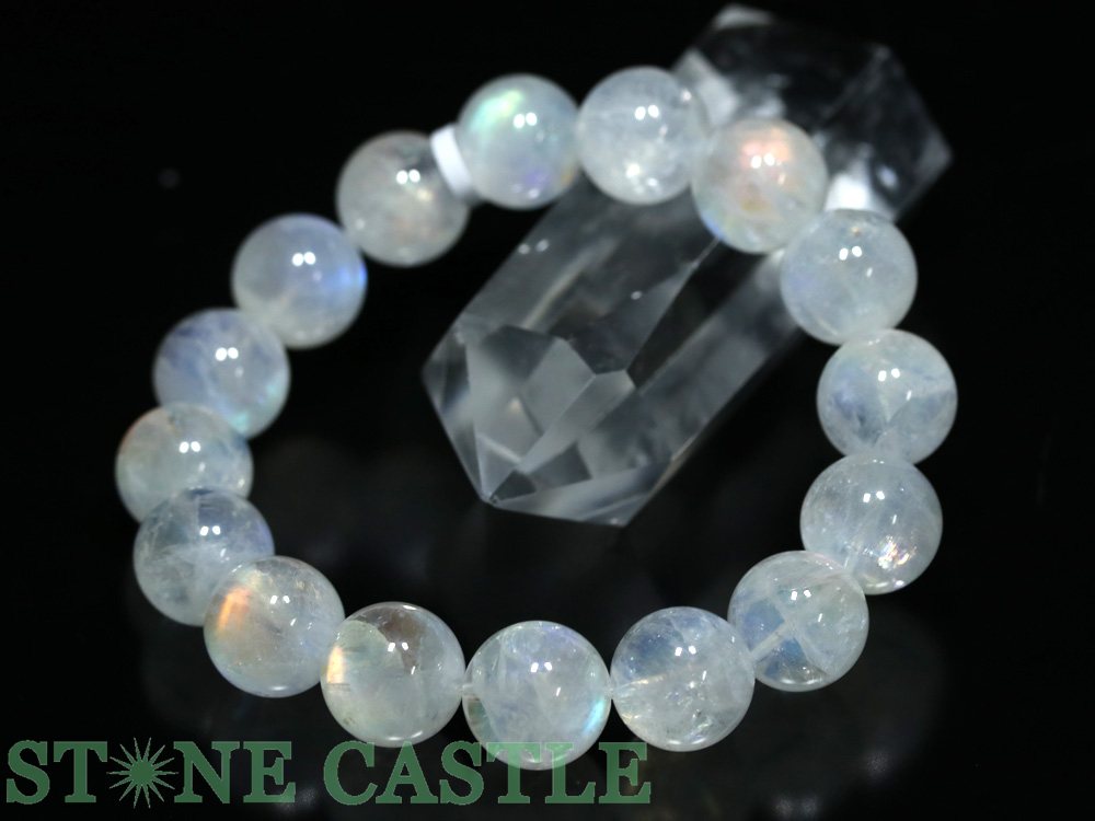 ★百貨店大売り出し★☆一点物☆【腕輪】マダガスカル産レインボームーンストーン (6A) No.02 (約13～13.5粍) (容れもの付)【力強さ石ころ 天然石 添え物 レディース メンズ】