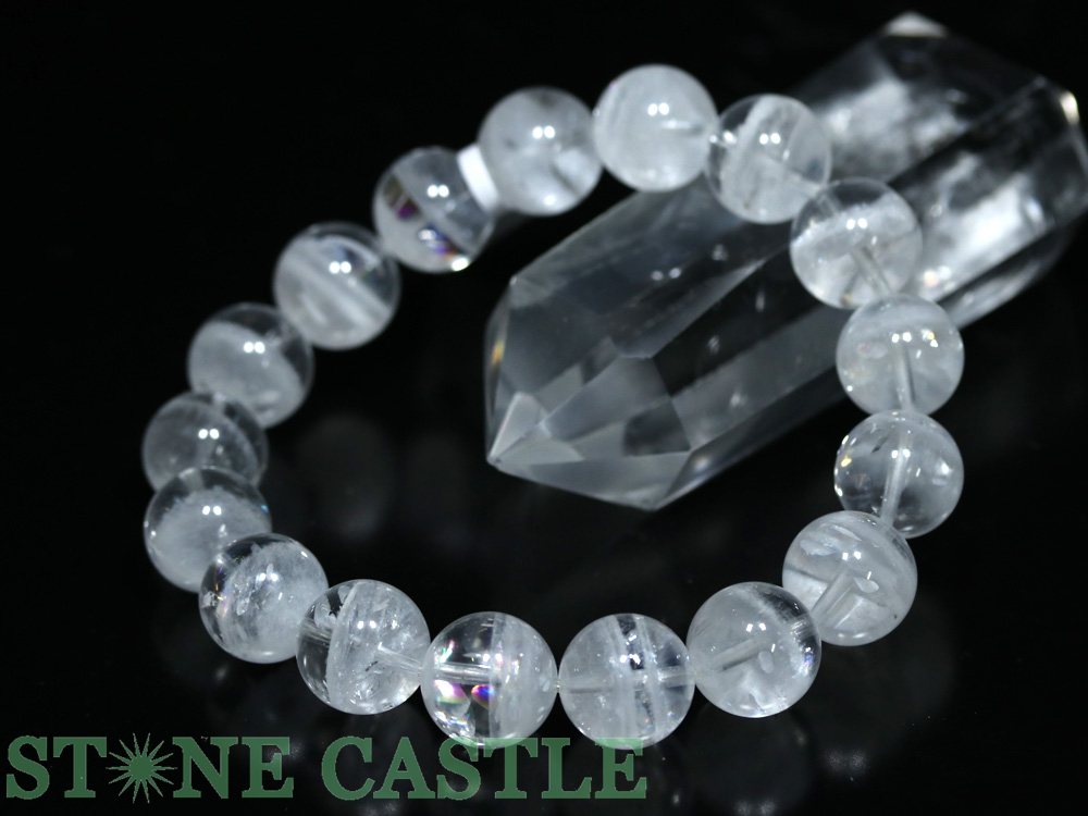 ☆一点物☆【ブレスレット】ロシア産レムリアン水晶 (最高級) (レインボー付) (約12～12.5mm) No.37 (ケース付)【パワーストーン 天然石 アクセサリー レディース メンズ】