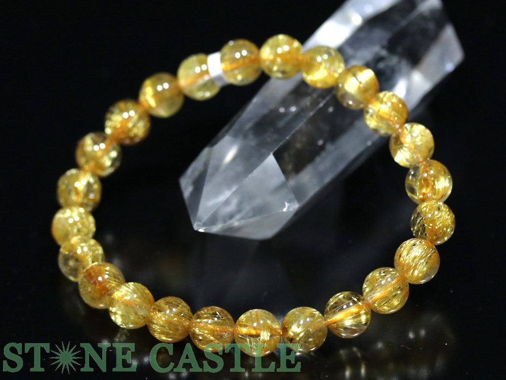 ☆一点物☆【ブレスレット】極太タイチンルチルクォーツ (9A) 7360F (約8～8.5mm) (鑑別書付) (ケース付)【パワーストーン 天然石 アクセサリー レディース メンズ】