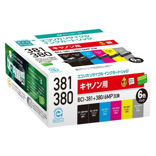 エコリカ エコリカ インクカートリッジ キヤノン 互換インク BCI-381+380 6MP 6色パック(ECI-C381-6P) メーカー在庫品