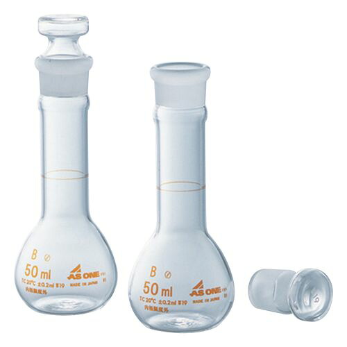 短型メスフラスコ 白 50mL JCSS校正証明書付 (1個)(1-8566-01-24) 取り寄せ商品｜コンプモト　店