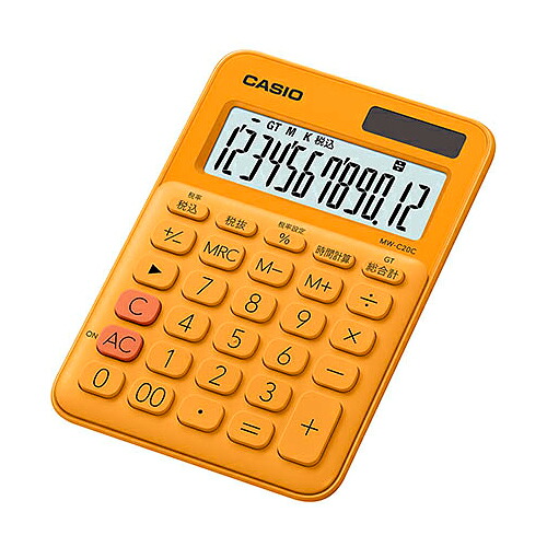 カシオ計算機 CASIO 【5個セット】 カラフル電卓 ミニジャストタイプ オレンジ(MW-C20C-RG-NX5) 取り寄せ商品