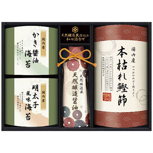 伊賀越 【5セット】 伊賀越 天然醸造蔵仕込み 和心詰合せ【天然醸造醤油・本枯れ鰹節・牡蠣醤油海苔・明太子風味海苔】(2650-025X5) 取り寄せ商品