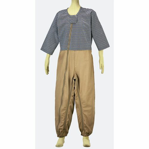 松本ナース産業 つなぎねまき ビンテージツイル WファスナーII型ホックカバー付 チェックホワイト S 4600 (1枚)(7-9338-01) 取り寄せ商品