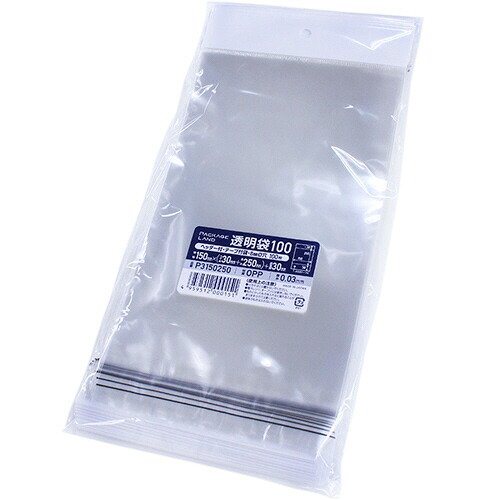 ショーエイコーポレーション ヘッダー付OPP袋150×(30+250)+30mm 0.03mm厚 1セット(2000枚:100枚×20パック)(4959512000151 x20) 取り寄せ商品
