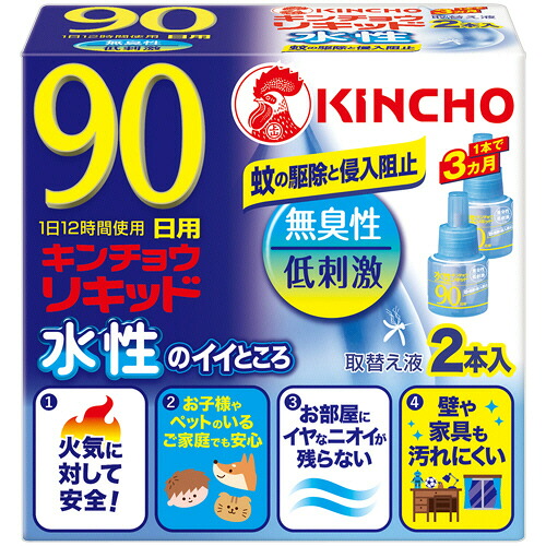 大日本除蟲菊　ＫＩＮＣＨＯ 水性キンチョウリキッド 90日 無臭性 取替え液 1セット(6本:2本×3箱)(4987115230996 x3) 取り寄せ商品