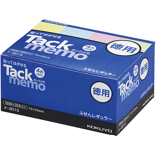 コクヨ KOKUYO タックメモ(お徳用・付箋タイプ) レギュラーサイズ75×25 4色 1セット(480冊:20冊×24パック)(4901480192505 x24) 取り寄せ商品|コンプモト 店