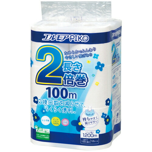 カミ商事 エルモア ピコ 2倍巻トイレットロール 花の香り シングル 100m 1セット(72(4971633163133 x6) 取り寄せ商品