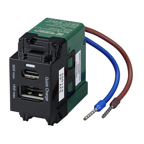 YAZAWA YAZAWA 埋込USBコンセント PD36W ACアダプタを使わずに直接充電が可能なUSBコンセント ブラック(H4USB20PD36BK) 取り寄せ商品