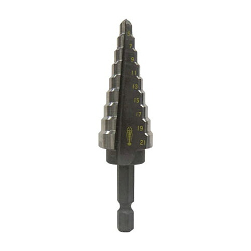 ロブテックス エビステージドリル 六角軸タイプ ノンコーティング 9段 穴あけ寸法21mm 1本(LBH521) 取り寄せ商品