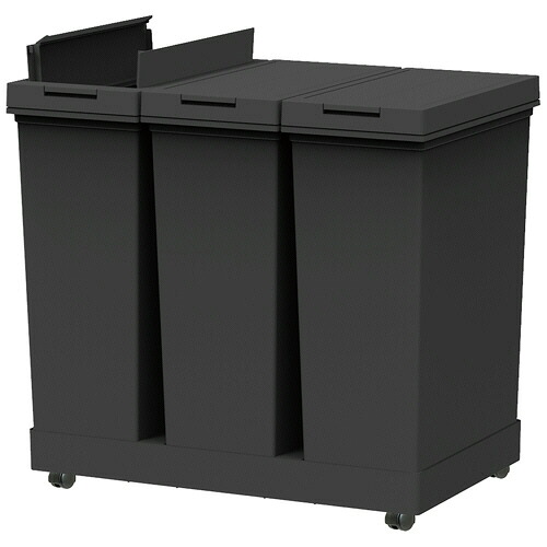 アスベル 棚下で使えるプッシュダストボックス3分別ワゴン (20L×3個) ブラック 1台(A6729BK) 取り寄せ商品