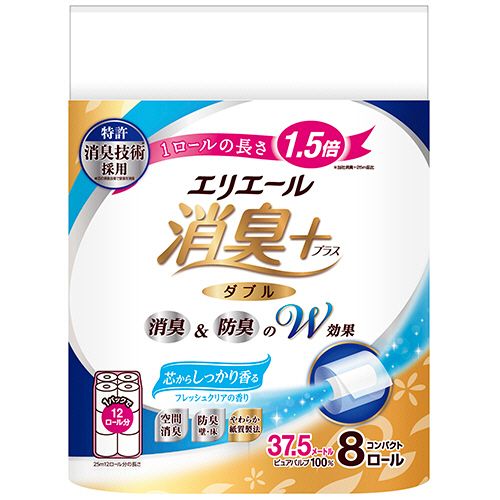 大王製紙 消臭+トイレットティシューコンパクト W 37.5m しっかり香る 1セット(96ロール:8ロール×12パック)(4902011122961 x12) 目安在庫\u003d○