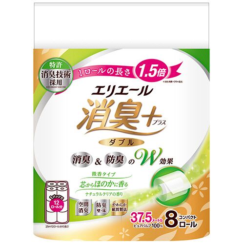 大王製紙 消臭+トイレットティシューコンパクト W 37.5m ほのかに香る 1セット(96ロール:8ロール×12パック)(4902011122978 x12) 目安在庫\u003d○