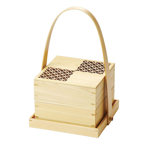 ヤマコー 用美 業務用 ひのき細密・手提付正角2段料理箱 (約15.2&times;15.2&times;H23cm) 七宝 ホテル・旅館・レストラン向け業務用品(yamaco38328) 取り寄せ商品｜コンプモト　店