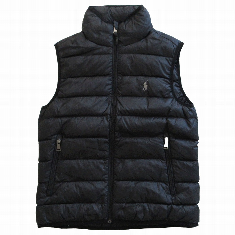 大きめ「RUGBY by Ralph Lauren」ダウンベスト（ボーダー）  □ RUGBY ラルフローレン 本革 スエード レザー ショルダー