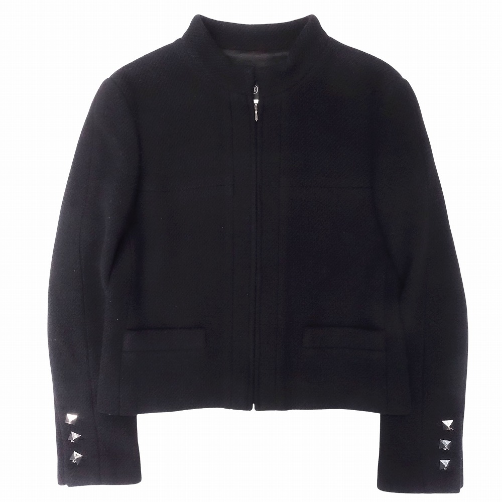 美品 00s CHANEL シャネル カシミヤブレンド ショート丈 ジップ ジャケット クロップド丈 CC スタッズ 38 M 黒 レディース 【中古】 /TNT