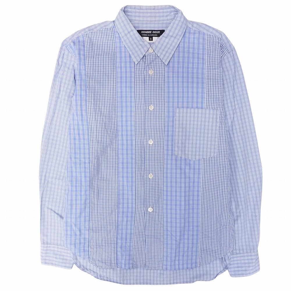 15aw COMME des GARCONS HOMME DEUX コムデギャルソンオムドゥ クレイジーパターン チェック シャツ 長袖 XS ブルー メンズ 【中古】