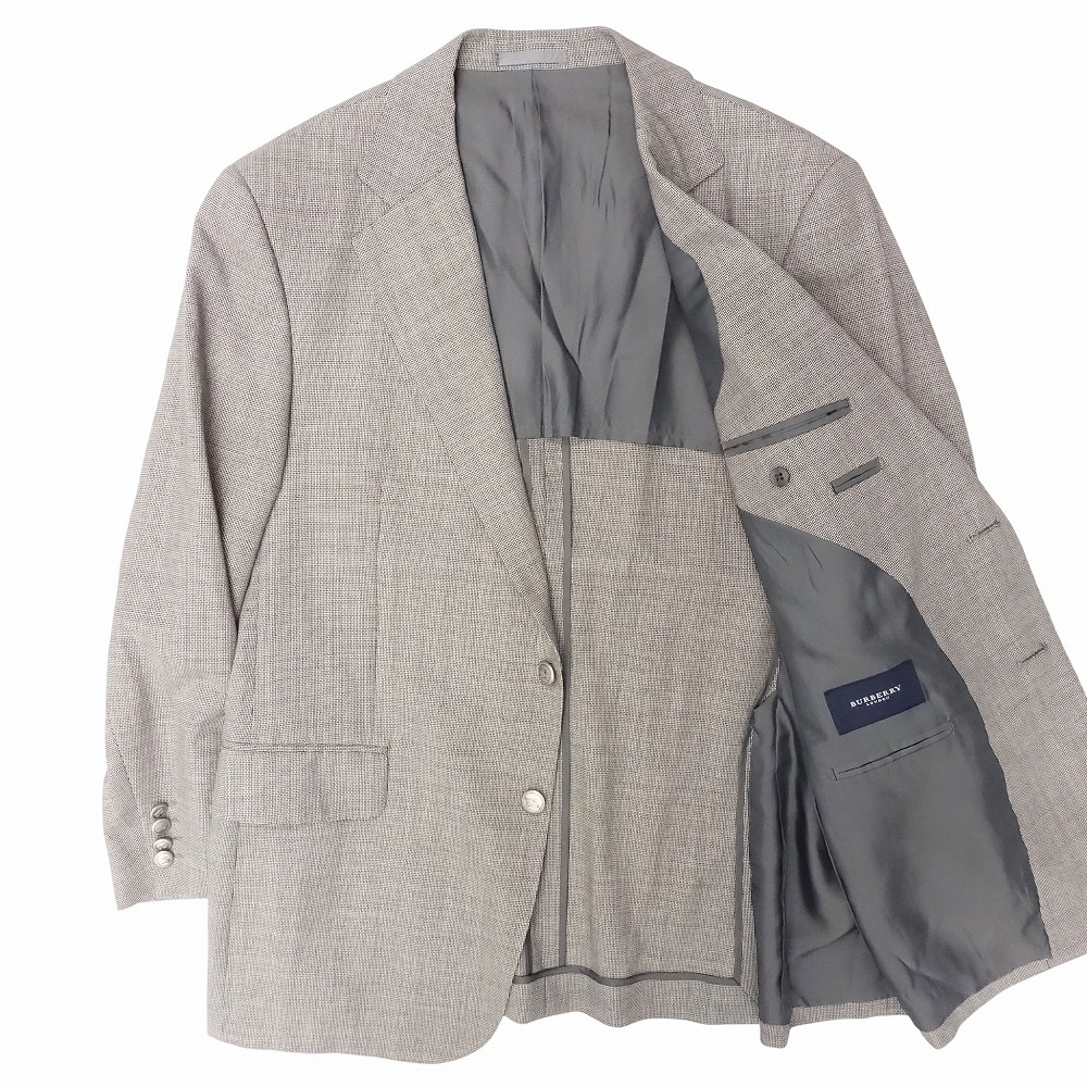 BURBERRY バーバリー テーラード ジャケット メタル ロゴボタン ブレザー シルク モヘヤ混 上着 BB5 グレー系 メンズ 【中古】