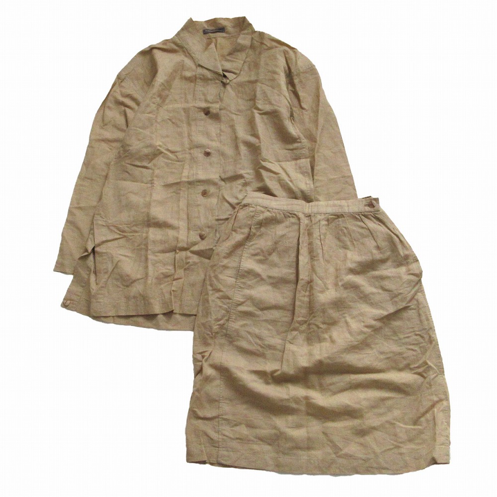 ISSEY MIYAKE イッセイミヤケ MG11226 筆タグ リネンシャツ スカートセットアップ 日本製 サイズ7-9 S-M レディース 【中古】