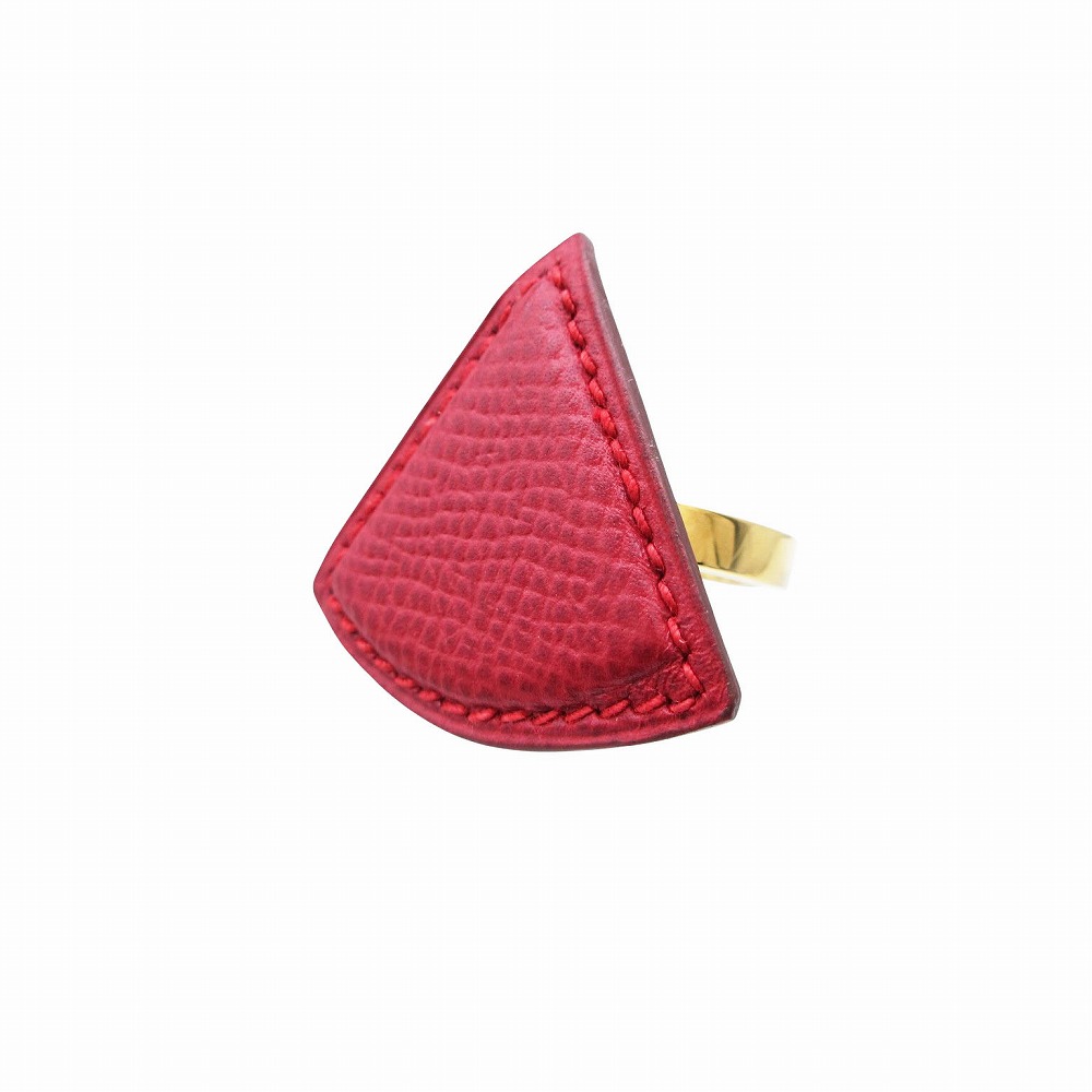 美品 HERMES エルメス スカーフリング リザード トライアングル 赤 ゴールド金具 アクセサリー メンズ レディース 【中古】