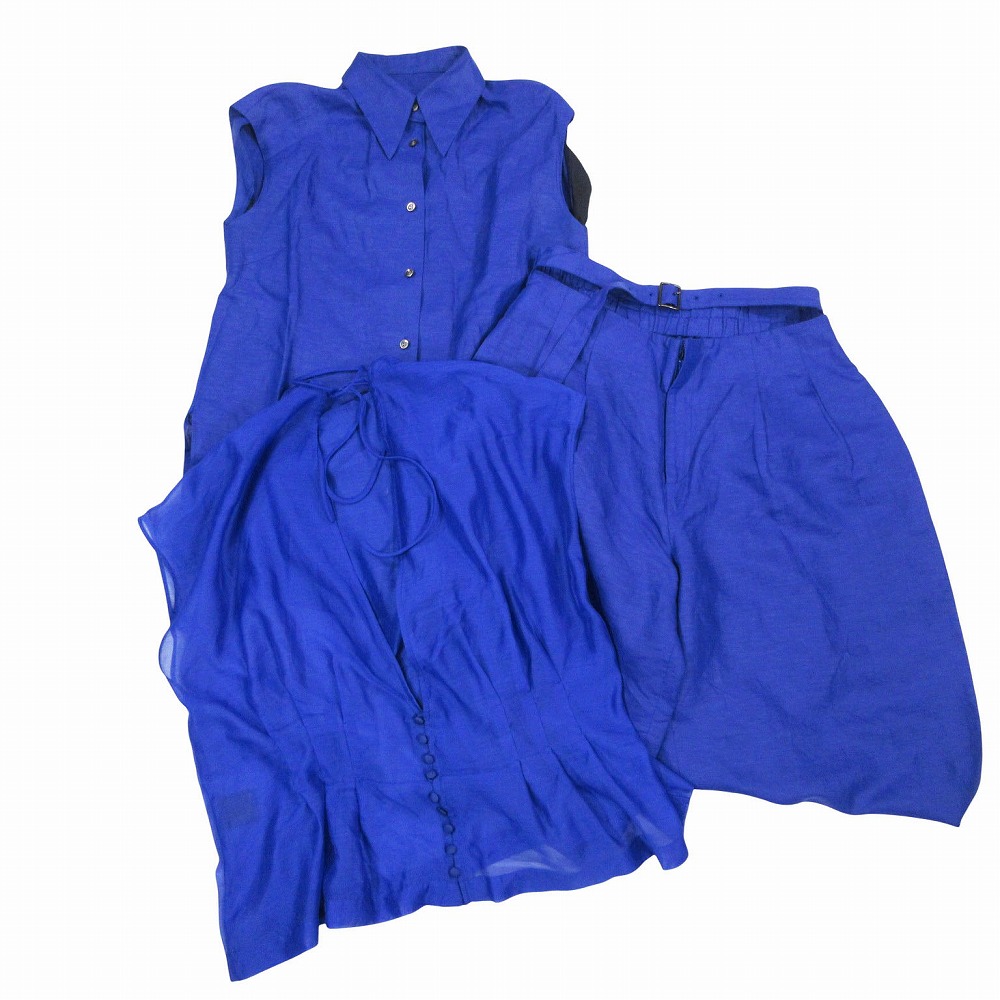 ADORE アドーア 22SS セットアップ シアーレイヤードブラウス2way ラスター麻ワイドパンツ 青 ブルー サイズ38 M レディース 【中古】