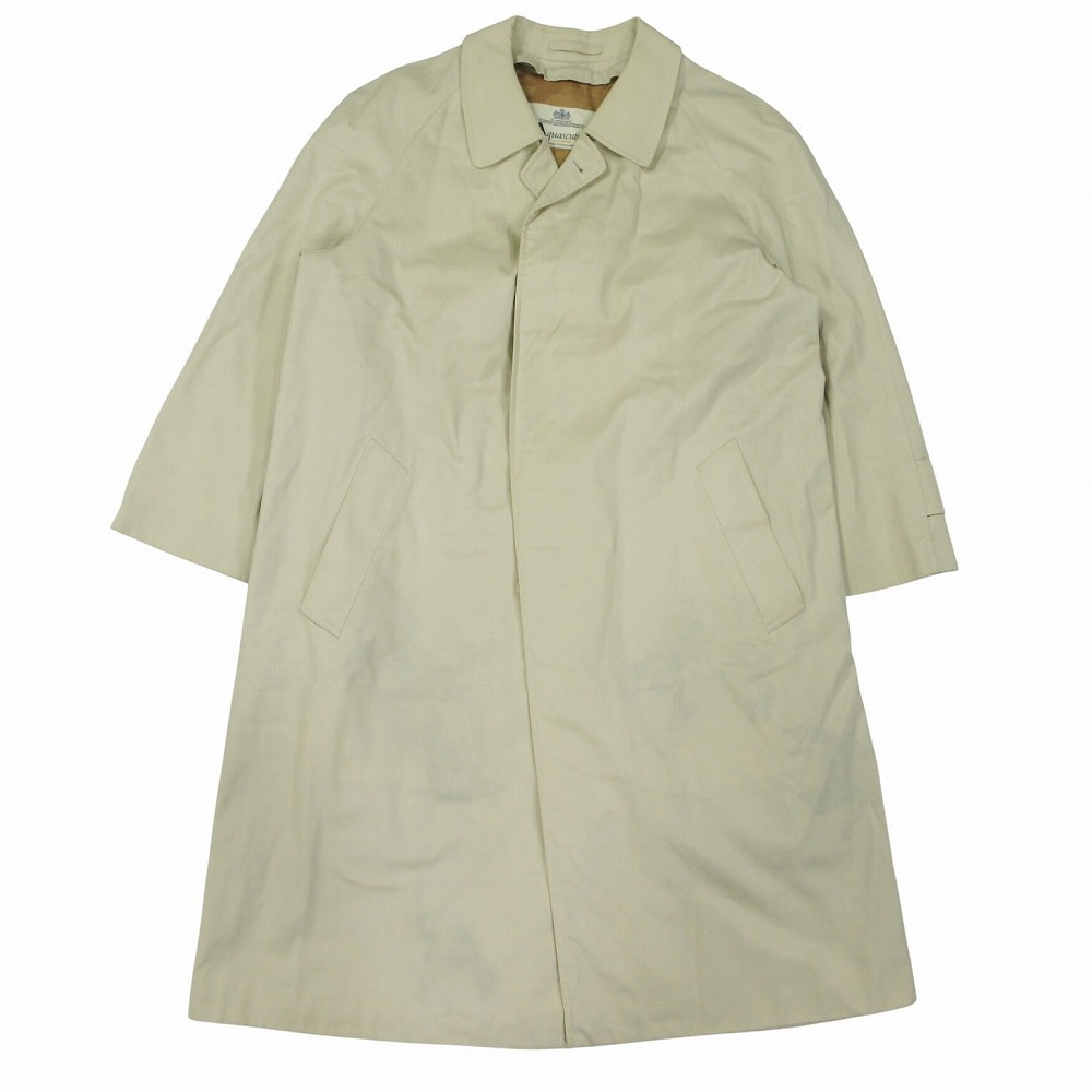 英国製 Aquascutum アクアスキュータム ステンカラーコート バルマカーンコート 裏地クラブチェック メンズ ライトベージュ 【中古】