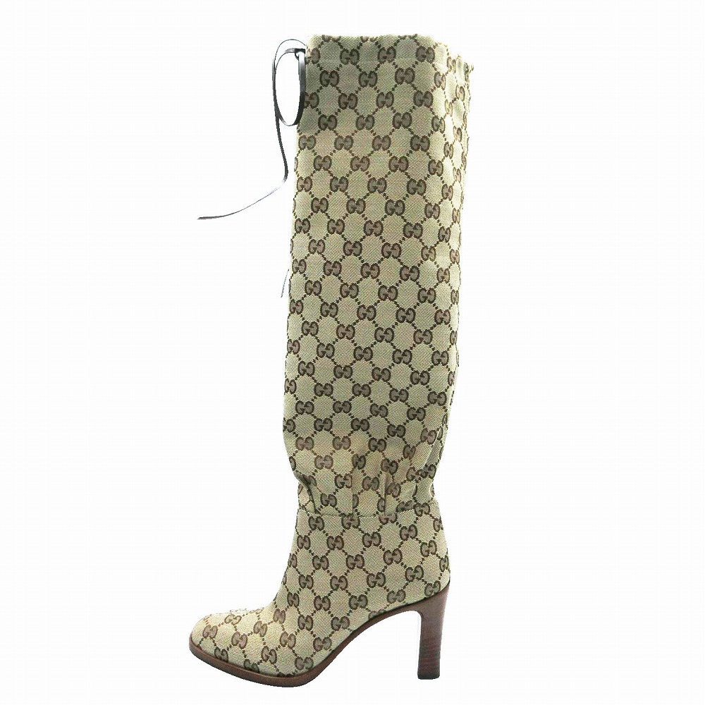 極美品 GUCCI グッチ 551149 GG柄 ロングブーツ シューズ ハイヒール ベージュ サイズ36.5 23.5cm レディース 【中古】